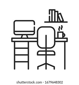 Working space black line icon. Comfortable personal space. For productive work. Pictogram for web page, mobile app, promo. UI UX GUI design element. Editable stroke.