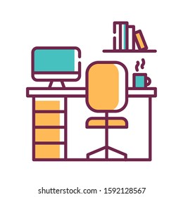 Working space color line icon. Comfortable personal space. For productive work. Pictogram for web page, mobile app, promo. UI UX GUI design element. Editable stroke.