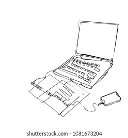 Working space continuous line vector drawing. Business vector concept