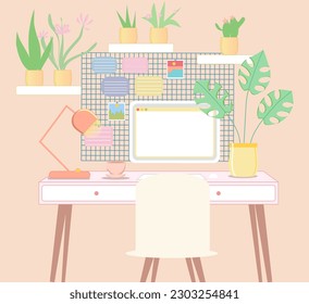 Working space flat vector illustration. Freelance, office interior 