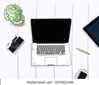 working space Hand drawing vector Illustration.