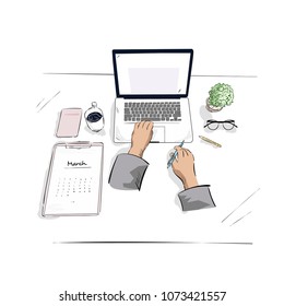 working space Hand drawing vector Illustration.