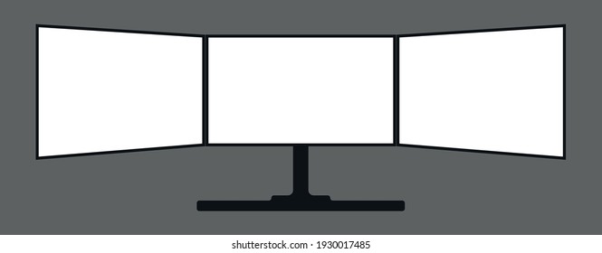 Working space setup with three monitors, simple vector symbol