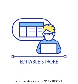 Working with spreadsheets RGB color icon. Technical specialist skills. Professional engineer. Isolated vector illustration. Simple filled line drawing. Editable stroke. Arial font used