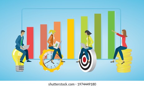 Working for success in project. Vector illustration. Dimension 16:9.