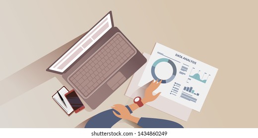 The working surface of a desk Top view vector mockup for a layout landing page or design advertising leaflet