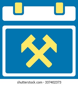Working Syllabus Date vector icon. Style is bicolor flat symbol, yellow and white colors, rounded angles, blue background.
