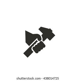 working symbol hand with hammer icon