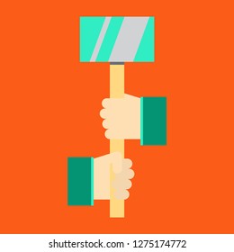 working symbol hand with hammer old background - vector illustration. eps 10