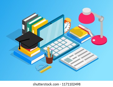 Working table clip art. Isometric clip art of working table concept vector icons for web isolated on white background