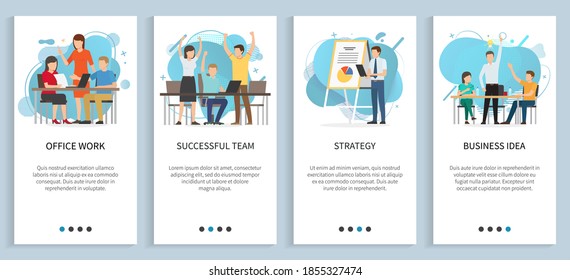 Working task vector, office work people thinking on business idea and solution for problem, startup team planning strategy and next steps. Website or app slider template, landing page flat style