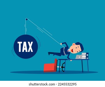 Working taxpayer business person being tied up burden. Business vector illustration