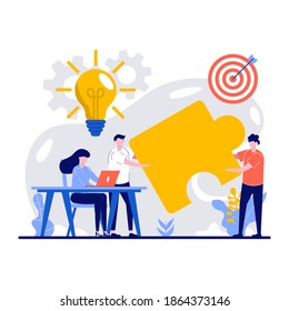 Working team collaboration, enterprise cooperation concept with tiny character. Teamwork and partnership abstract vector illustration. Finding solution, problem solving metaphor.