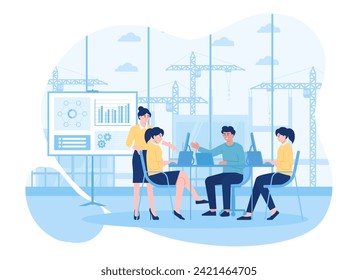 working team, growth chart analysis person conducts meeting trending concept flat illustration