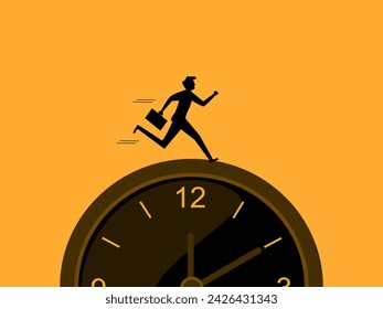 Working time deadline. Businessman running fast on time, clock running out 