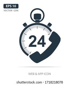 Working time flat icon, gray, 24 hours x 7 days, vector illustration