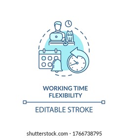 Working time flexibility turquoise concept icon. Freelancer benefit. Time management. Remote position idea thin line illustration. Vector isolated outline RGB color drawing. Editable stroke