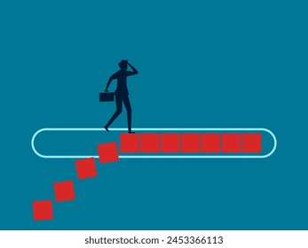 Working time gradually disappears. Businessman on bar loading vector