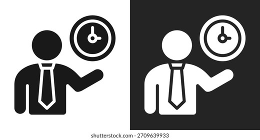 Working Time Icon In Black And White Glyph Style