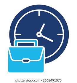 Ícone De Tempo De Trabalho Em Design Plano Monocromático Azul, Ilustração De Vetor