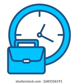 Icono Del Tiempo De Trabajo En Diseño Plano Monocromo Azul, Ilustración vectorial