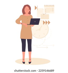 Working time management. Employee effective work, task deadline period vector illustration