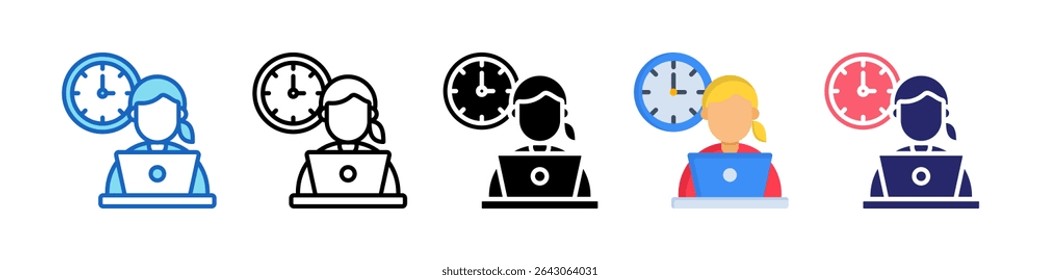 Coleção De Conjuntos De Ícones De Vários Estilos Do Horário De Trabalho.