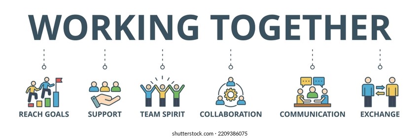 Working together banner web icon vector illustration concept for team management with an icon of collaboration, reach goals, team spirit, support, communication, and exchange