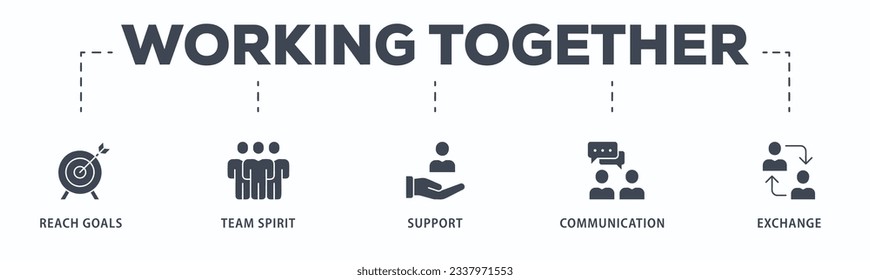 Working together banner web icon vector illustration concept for team management with an icon of collaboration, reach goals, team spirit, support, communication, and exchange