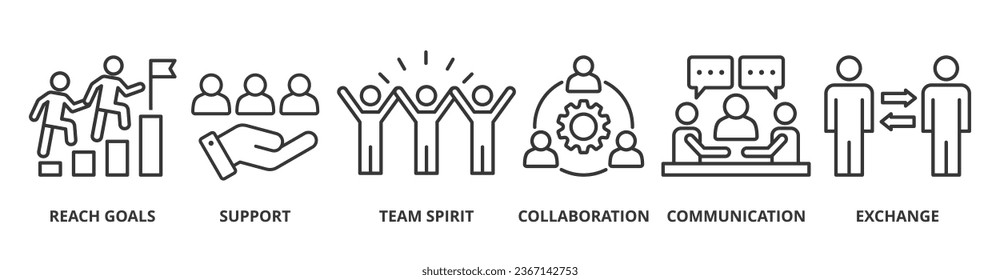 Working together banner web icon vector illustration concept for team management with an icon of collaboration, reach goals, team spirit, support, communication, and exchange
