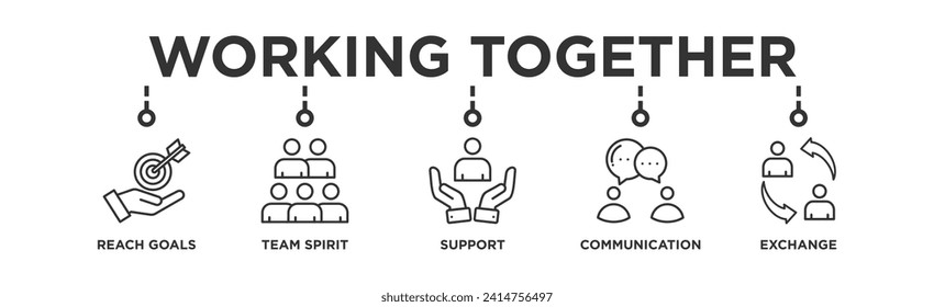 Working together banner web icon vector illustration concept for team management with an icon of collaboration, reach goals, team spirit, support, communication, and exchange