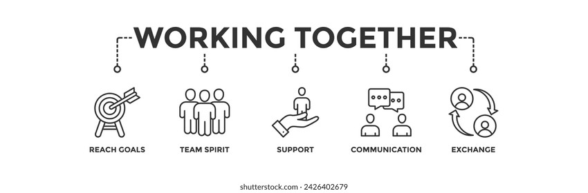 Working together banner web icon vector illustration concept for team management with an icon of collaboration, reach goals, team spirit, support, communication, and exchange	