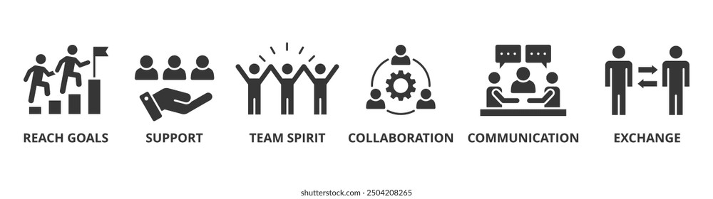 Working together banner web icon vector illustration concept for team management with an icon of collaboration, reach goals, team spirit, support, communication, and exchange