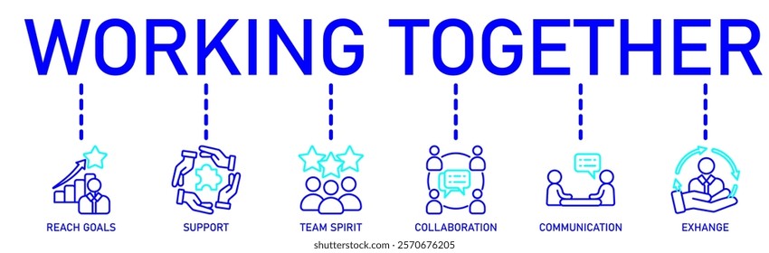 Working together banner web icon vector illustration concept with icon of communication  coordination  support  delegation  efficiency  collaboration  teamwork  spirit  goals
