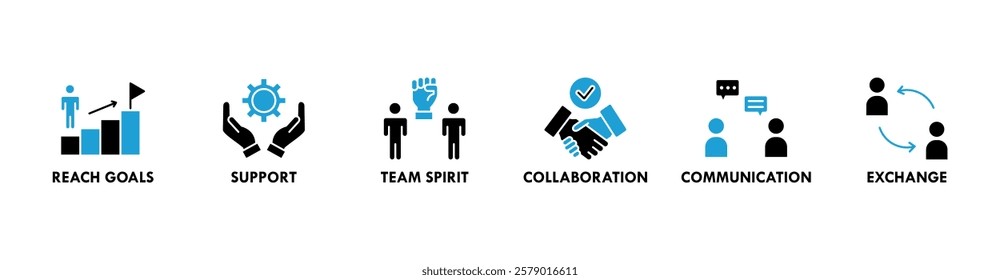 Working together banner web icon vector illustration concept for team management with an icon of collaboration, reach goals, team spirit, support, communication, and exchange