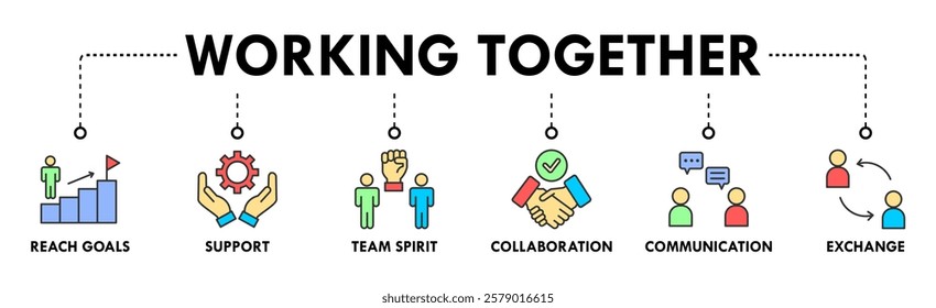 Working together banner web icon vector illustration concept for team management with an icon of collaboration, reach goals, team spirit, support, communication, and exchange