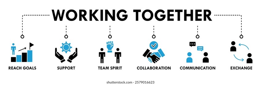 Working together banner web icon vector illustration concept for team management with an icon of collaboration, reach goals, team spirit, support, communication, and exchange