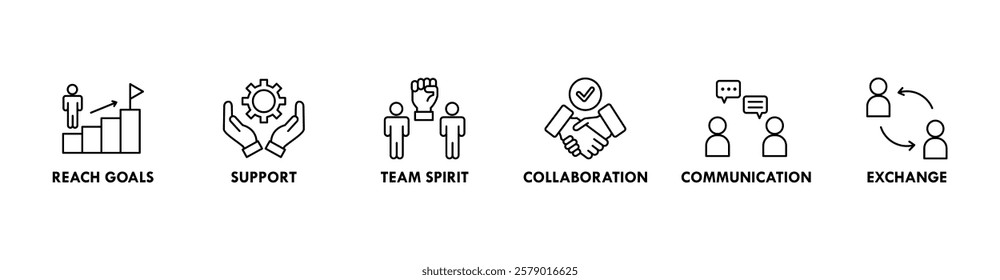 Working together banner web icon vector illustration concept for team management with an icon of collaboration, reach goals, team spirit, support, communication, and exchange