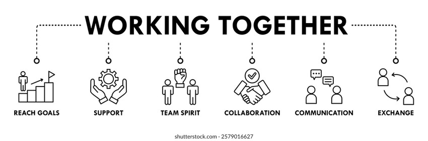 Working together banner web icon vector illustration concept for team management with an icon of collaboration, reach goals, team spirit, support, communication, and exchange