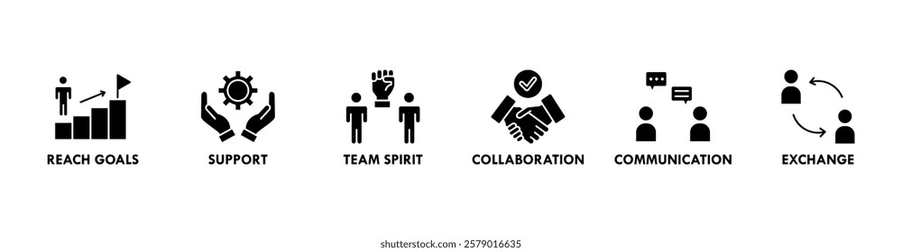 Working together banner web icon vector illustration concept for team management with an icon of collaboration, reach goals, team spirit, support, communication, and exchange