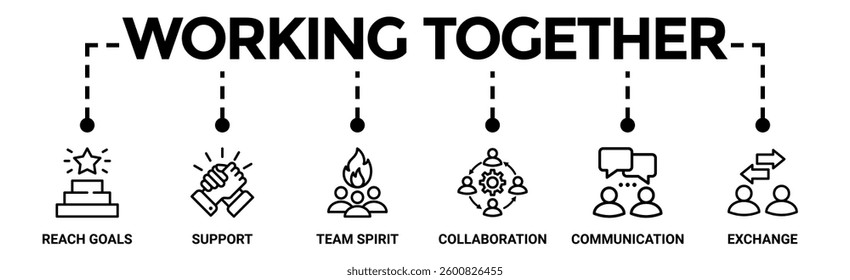 Working together banner web icon vector illustration concept for team management with an icon of collaboration, reach goals, team spirit, support, communication, and exchange