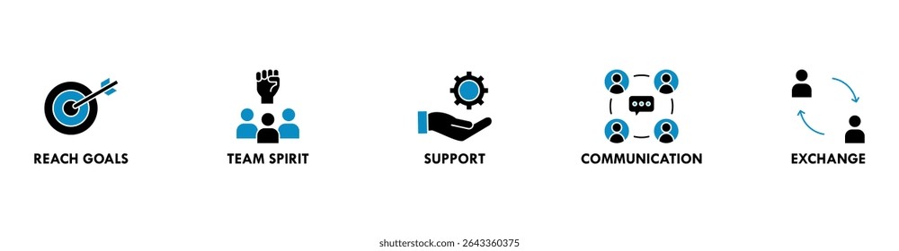 Working together banner web icon vector illustration concept for team management with an icon of collaboration, reach goals, team spirit, support, communication, and exchange