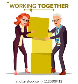Working Together Concept Vector. Businessman And Business Woman. Teamwork. Successful Collective. Business People. Isolated Cartoon Illustration
