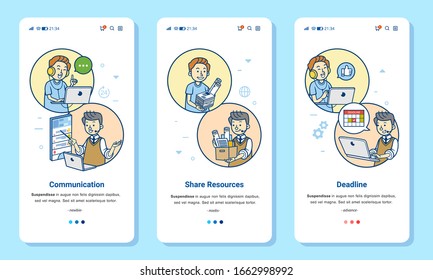 working together with distance separated or remote working flow with mobile app template. use for mobile application template, info graphic, landing page and other.