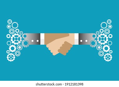 Working together to drive mechanisms, Vector illustration in flat style