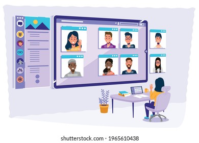 Working together as a group with video conference. Use technology for work at home.