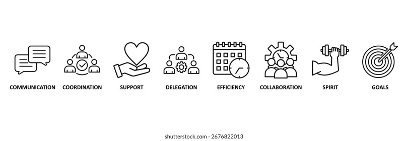 Working together icon set vector illustration for communication, coordination, support, delegation, efficiency, collaboration, teamwork, spirit, goals