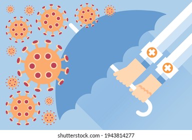 Trabajar juntos para prevenir ataques de coronavirus, Ilustración vectorial en estilo plano