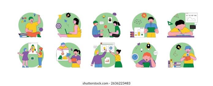 Trabajando juntos para producir creatividad, las Ilustraciones vectoriales desarrollan habilidades.