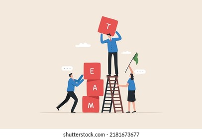 Working Together To Solve Problems Together.
Team To Achieve Success. The Process Of Career Success. People  Connect Puzzle Elements With The Word Team.